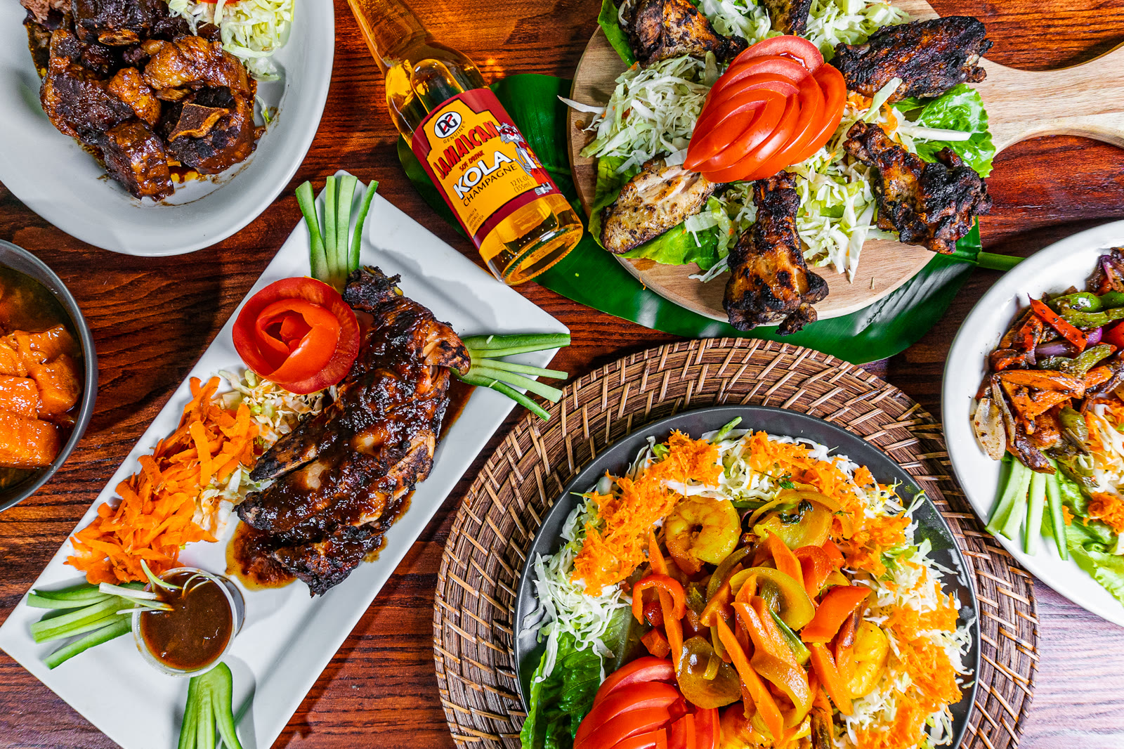 Jamaican food spread at Island Grill & Pub in Rock Hill, SC